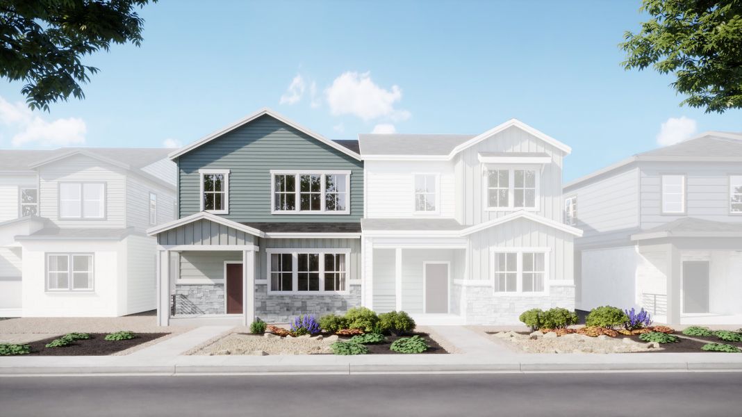 Representative exterior photo of a completed home built from the 2503 by Risewell Homes in Harvest Crossing, Aurora, CO (Image 2). Representative exterior photo of a completed home built from the 2503 by Risewell Homes in Harvest Crossing, Aurora, CO (Image 2).