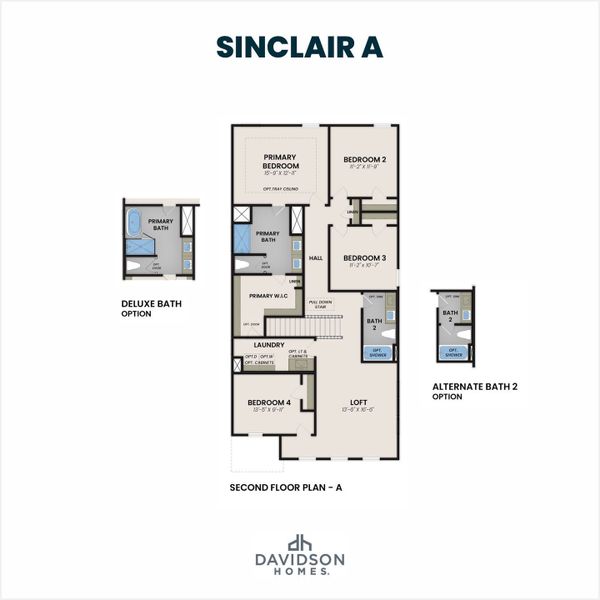 2D floor plan layout for the The Sinclair B by Davidson Homes LLC in Greene Farms, Cartersville, GA (Image 3).