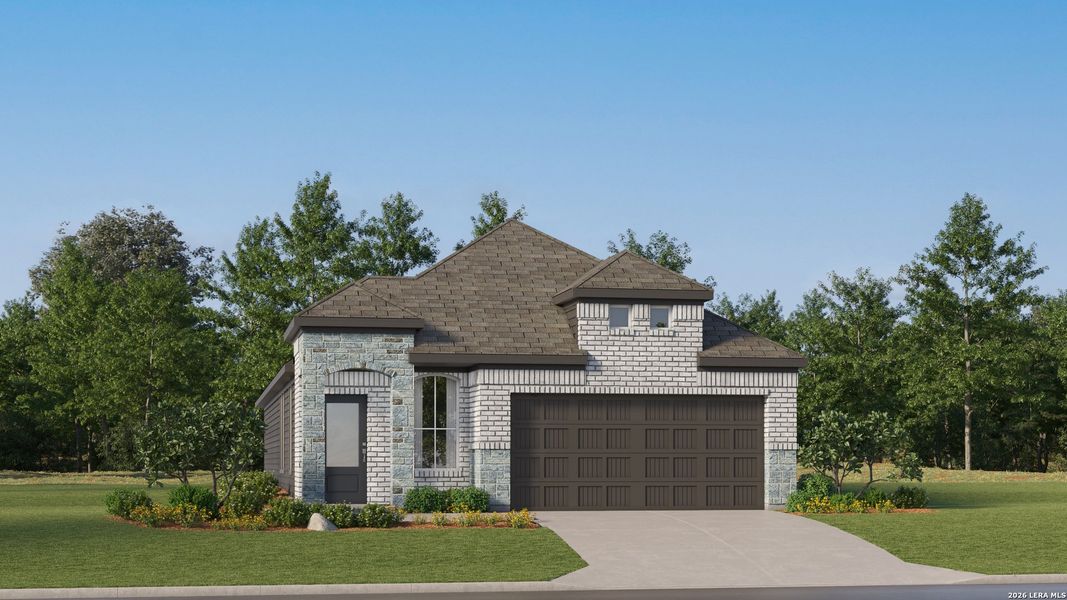 Front exterior of a new home in Stone Garden, Elmendorf, TX, highlighting curb appeal (Image 22). Front exterior of a new home in Stone Garden, Elmendorf, TX, highlighting curb appeal (Image 22).