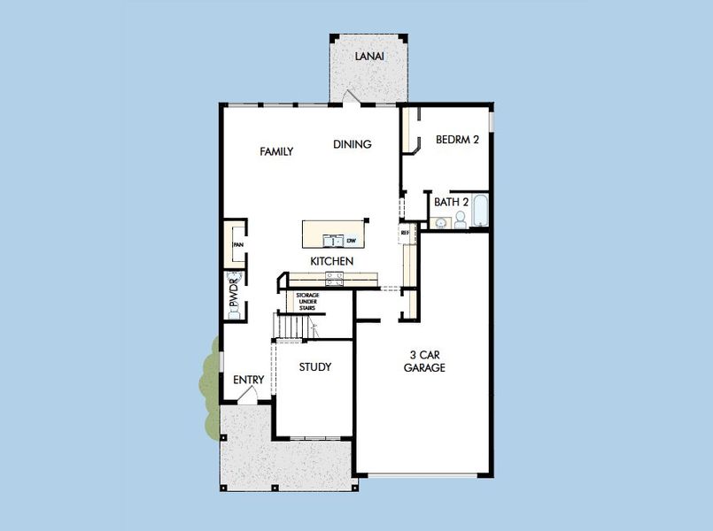2D floor plan layout for the The Bradley by David Weekley Homes in Palmeras at Crossprairie – The Grove Collection, St. Cloud, FL (Image 3).