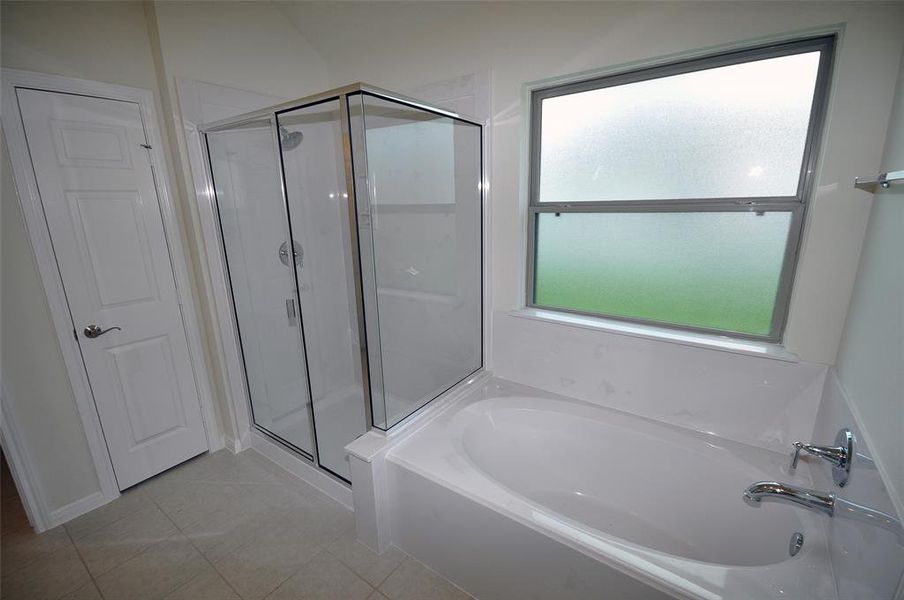 Soaking tub and 4 ft shower in the master bathroom.