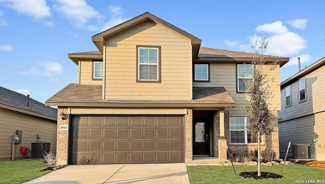 Front exterior of a new home in Langdon, San Antonio, TX, highlighting curb appeal (Image 1). Front exterior of a new home in Langdon, San Antonio, TX, highlighting curb appeal (Image 1).