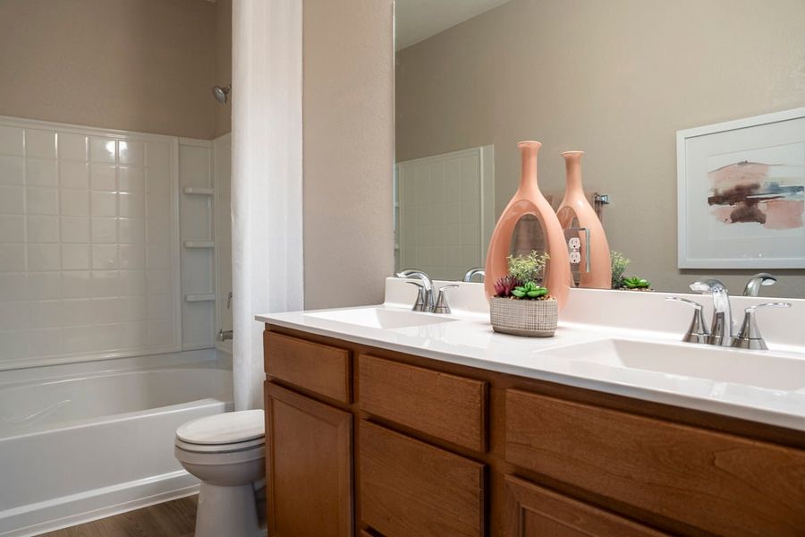 Dual-sink vanity at primary bath