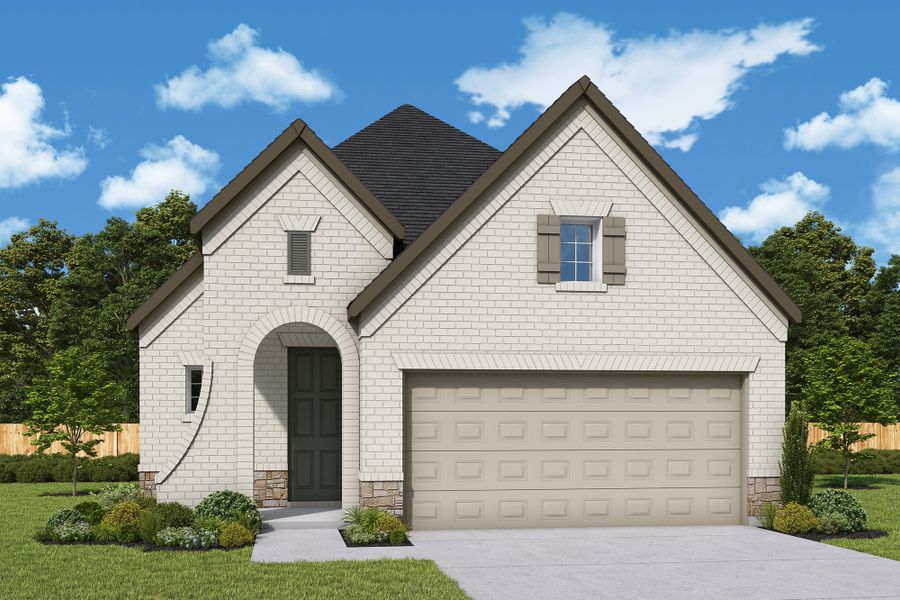 Representative exterior photo of a completed home built from the The Denton by David Weekley Homes in Prairieland Village 40' Homesites, Cypress, TX (Image 2). Representative exterior photo of a completed home built from the The Denton by David Weekley Homes in Prairieland Village 40' Homesites, Cypress, TX (Image 2).