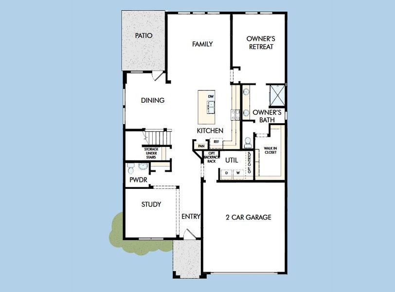2D floor plan layout for the The Satinwood by David Weekley Homes in Hidden Springs - The Village Collection, Smyrna, TN (Image 3).