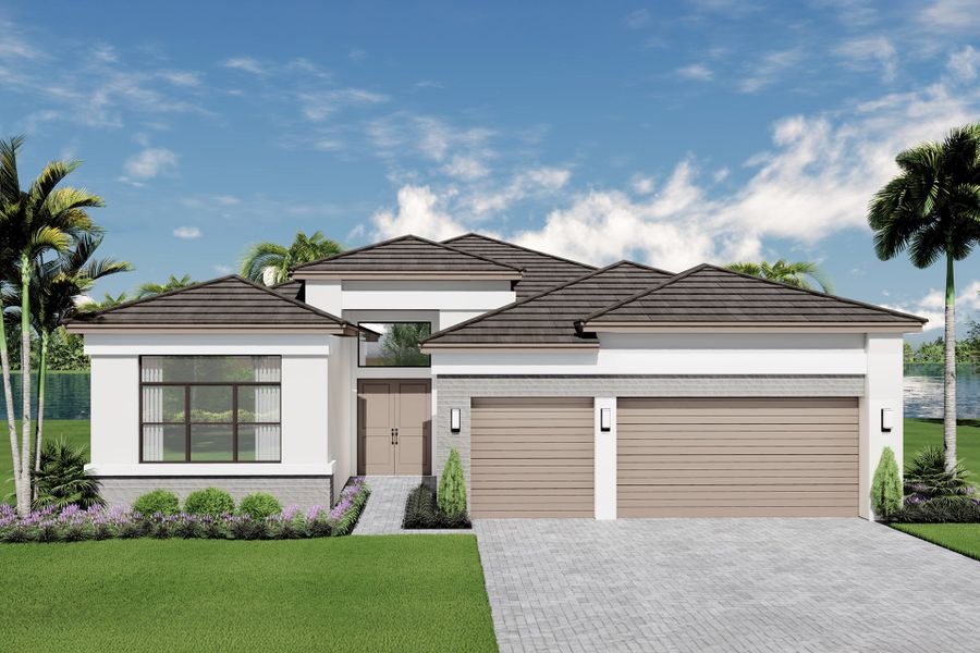 Representative exterior photo of a completed home built from the Jade by GL Homes in Valencia Del Mar (55+), Boynton Beach, FL (Image 9).