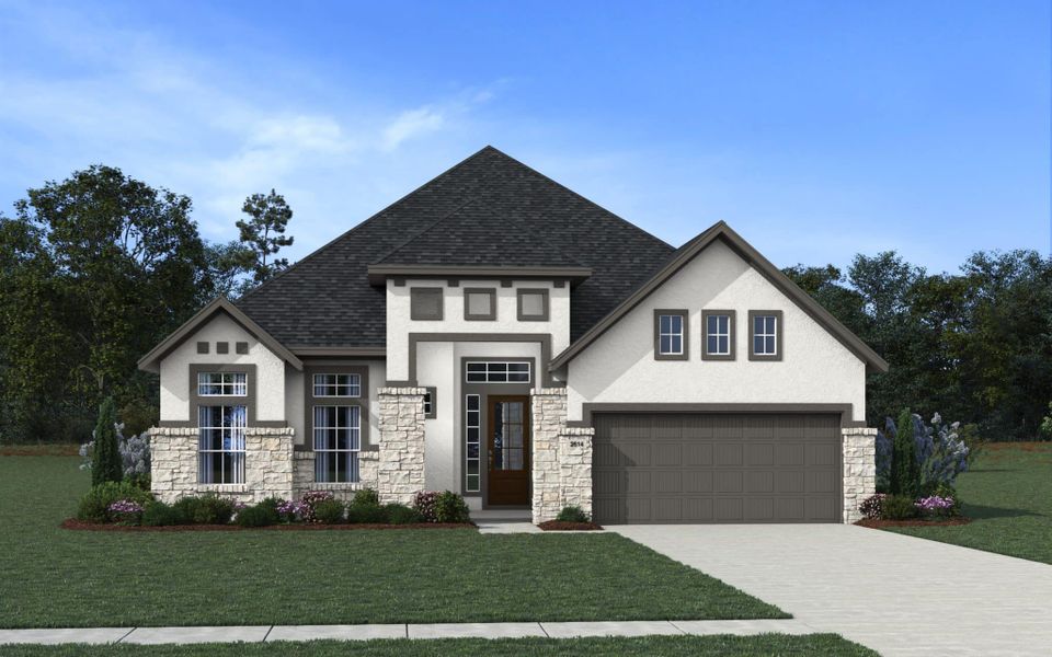 Representative exterior photo of a completed home built from the Marbella by Chesmar Homes in Buffalo Crossing, Cibolo, TX (Image 4).
