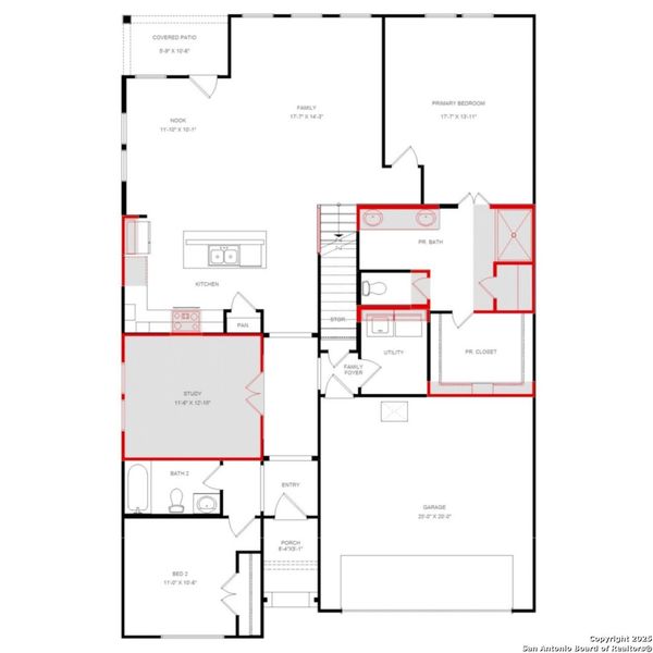 2D floor plan layout of this home in Vista Ridge, Live Oak, TX (Image 3).