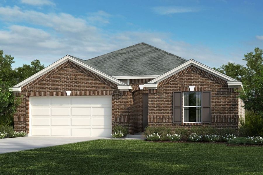 Representative exterior photo of a completed home built from the Plan 2003 by KB Home in Mustang Valley, Manor, TX (Image 5). Representative exterior photo of a completed home built from the Plan 2003 by KB Home in Mustang Valley, Manor, TX (Image 5).