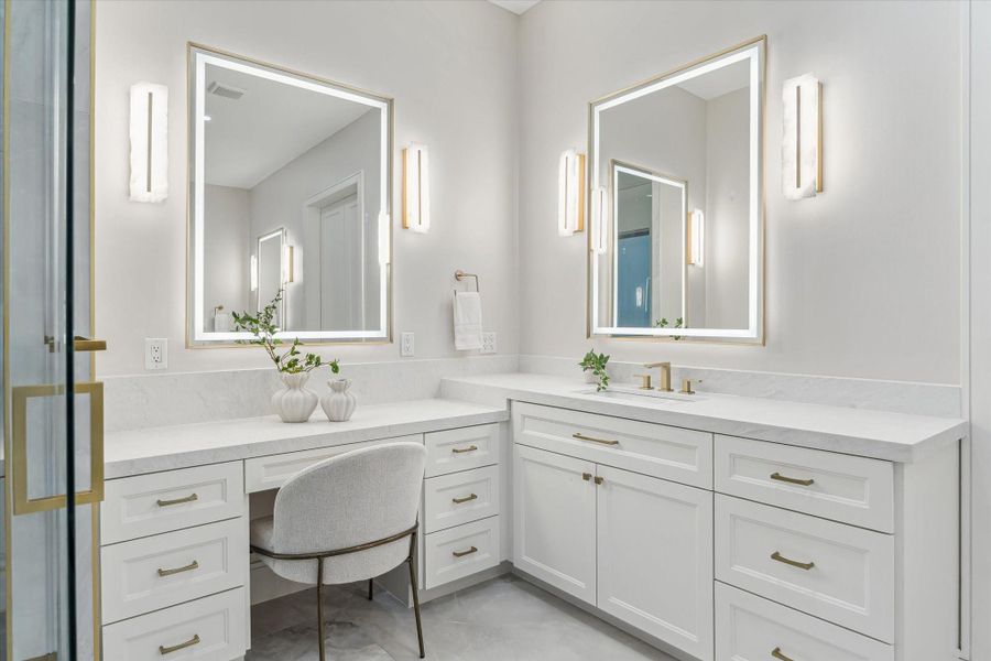 Primary bath - built-in makeup vanity with knee space.
