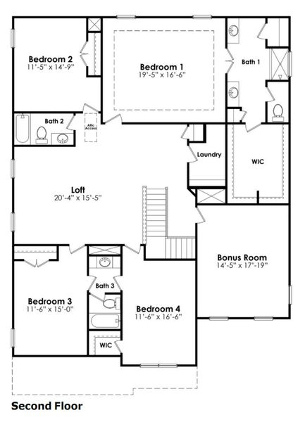 2D floor plan layout for the Westerly by D.R. Horton in Old Chapin Reserve, Lexington, SC (Image 4).