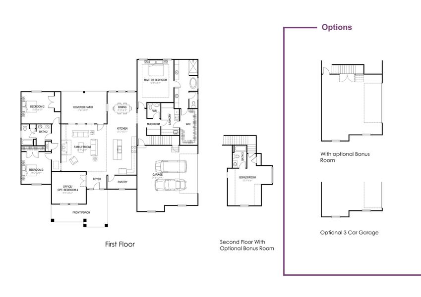 2D floor plan layout for the Claire by Hunter Quinn Homes in Greenpond Acres, Woodruff, SC (Image 3).