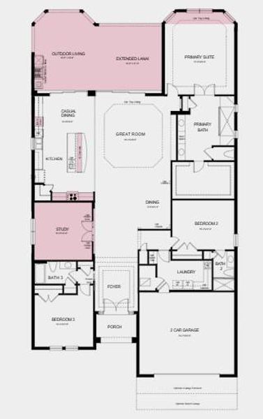 Additional Highlights Include: Tray ceiling at great room/primary suite, gourmet kitchen, 8' interior doors, bay window at primary suite, covered outdoor living with extended lanai, study in place of flex, and outdoor kitchen.