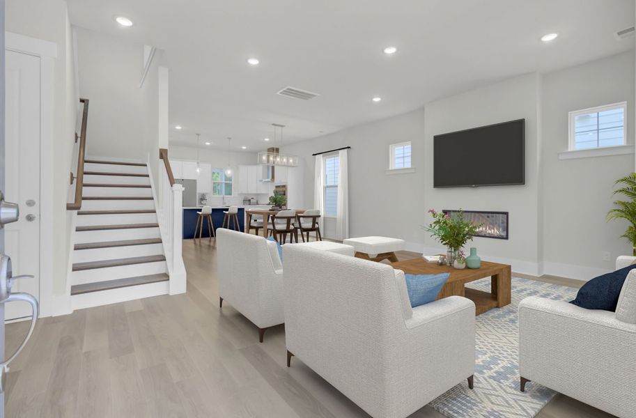 Family Room, Dining Area and Kitchen