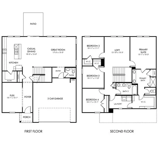 2D floor plan layout for the Dakota by Meritage Homes in Holland Park, Spartanburg, SC (Image 3).