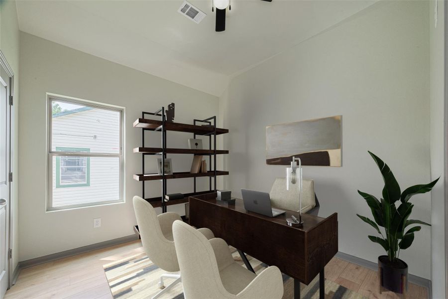 Charming secondary bedroom with ample natural light, ideal for a cozy workspace or guest retreat. Charming secondary bedroom with ample natural light, ideal for a cozy workspace or guest retreat.