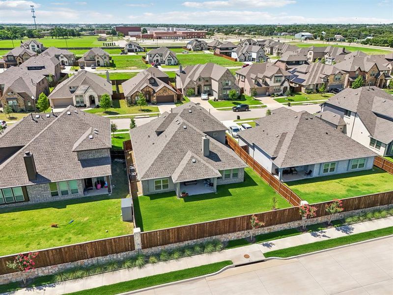 Aerial perspective of suburban area Aerial perspective of suburban area