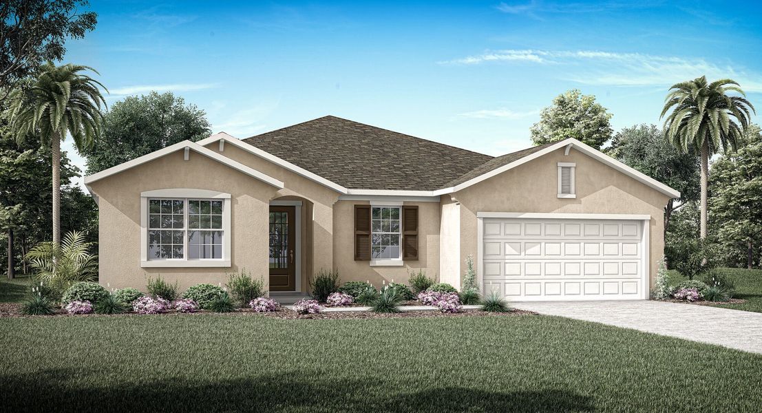 Representative exterior photo of a completed home built from the Honeysuckle by Mattamy Homes in Meridian Parks, Orlando, FL (Image 14). Representative exterior photo of a completed home built from the Honeysuckle by Mattamy Homes in Meridian Parks, Orlando, FL (Image 14).