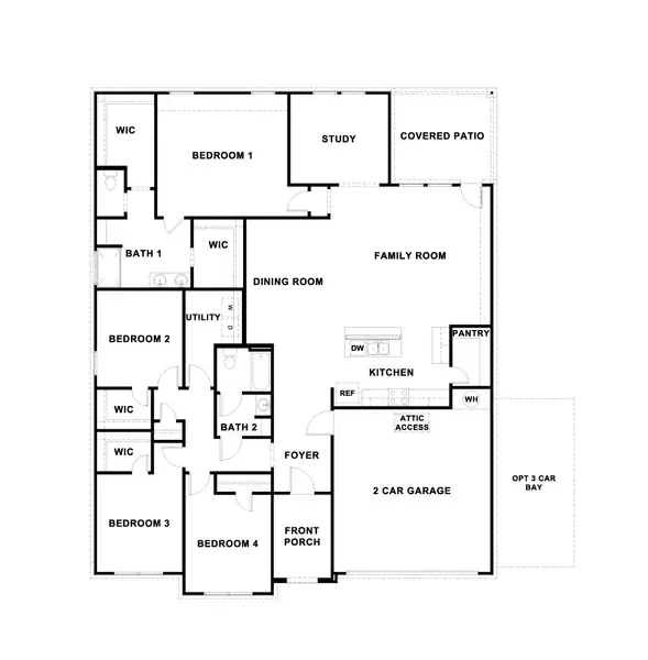 2D floor plan layout of this home in Hartland Ranch, Lockhart, TX (Image 3).