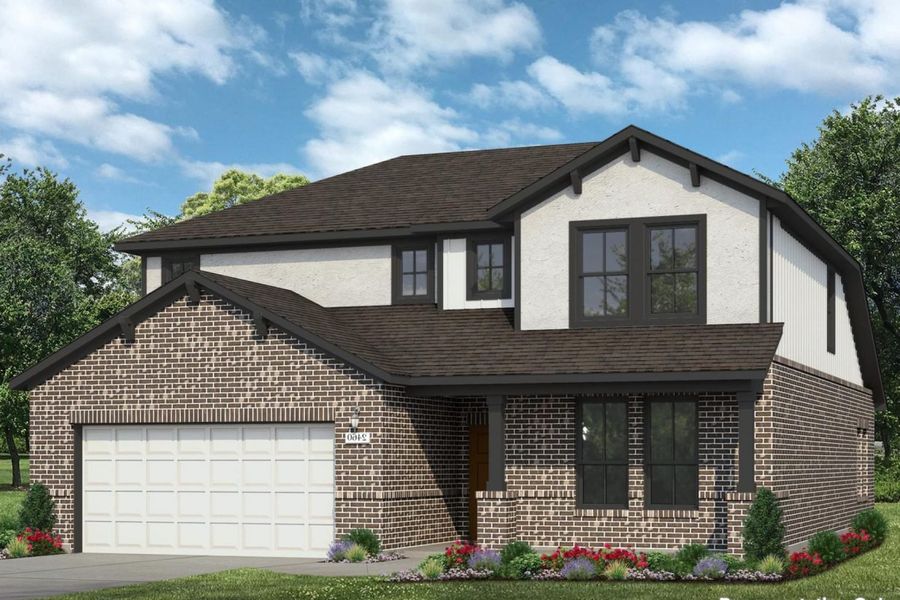 Front exterior of a new home in Grand Magnolia, Magnolia, TX, highlighting curb appeal (Image 1). Front exterior of a new home in Grand Magnolia, Magnolia, TX, highlighting curb appeal (Image 1).