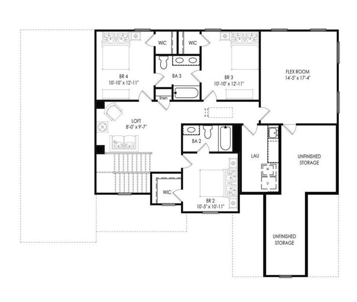 2D floor plan layout of this home in Ashbury Commons, Powder Springs, GA (Image 2).