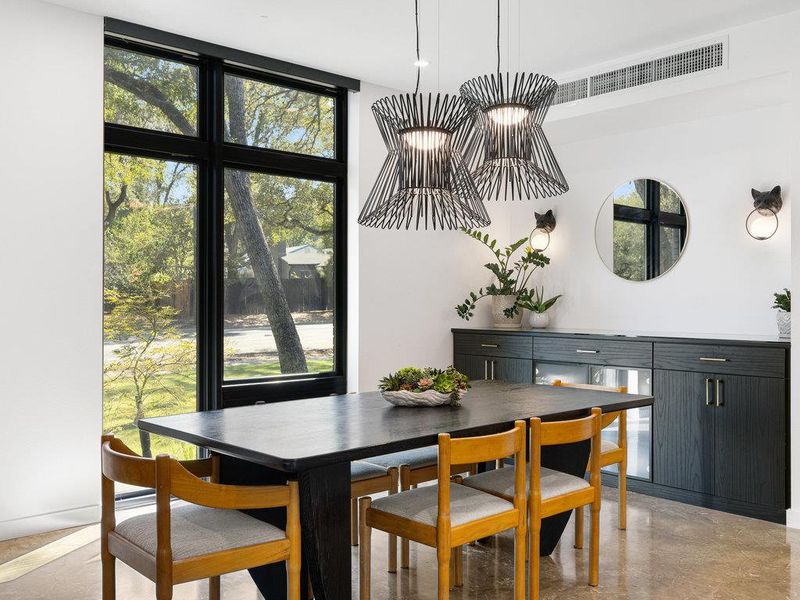 Dining space featuring a chandelier