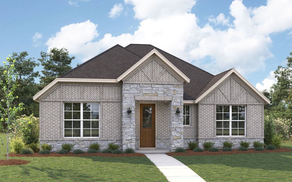 The Conroe - Tudor with Stone Elevation The Conroe - Tudor with Stone Elevation