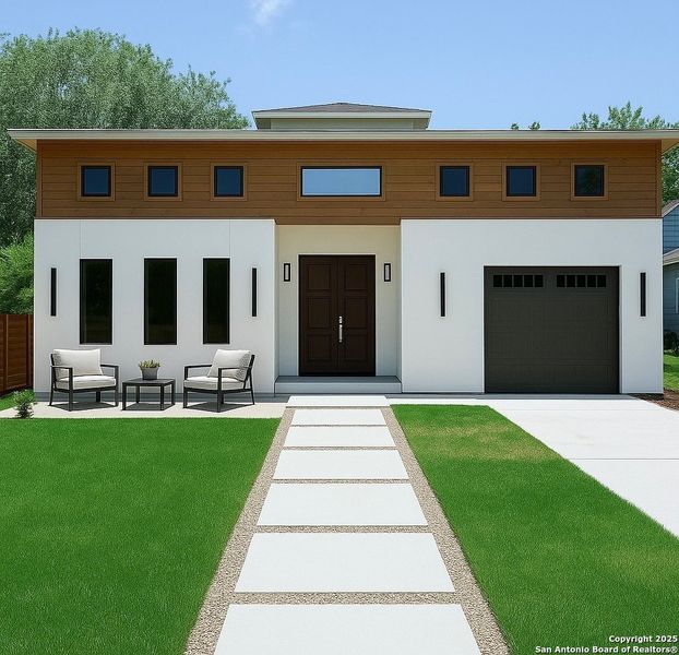 Front exterior of a new home in , New Braunfels, TX, highlighting curb appeal (Image 1).