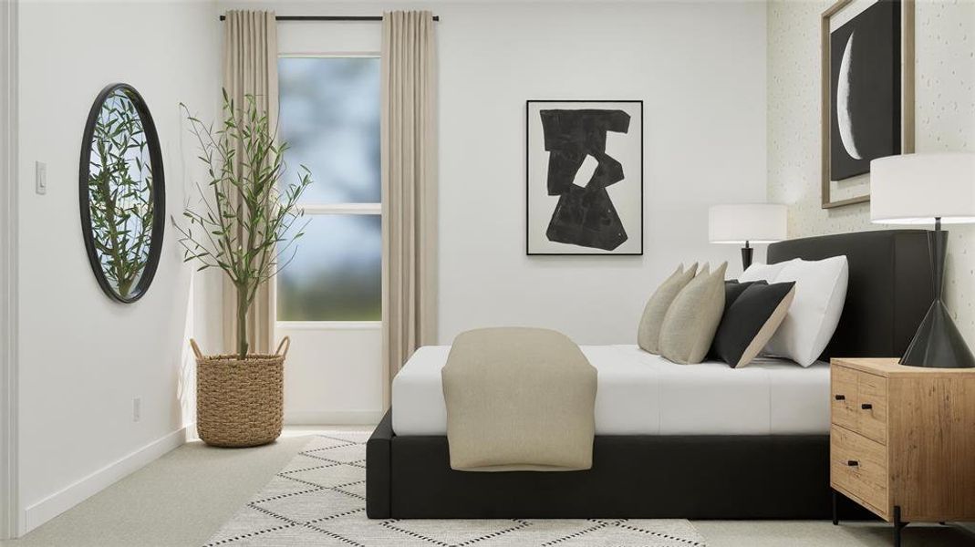 Carpeted bedroom featuring baseboards Carpeted bedroom featuring baseboards