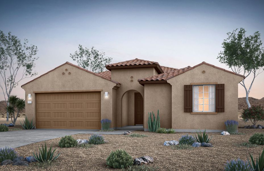Front exterior of a new home in El Rancho Santa Rosa, Maricopa, AZ, highlighting curb appeal (Image 20).