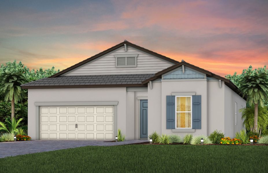 Representative exterior photo of a completed home built from the Palmary by Del Webb in Del Webb Explore North River Ranch, Parrish, FL (Image 2). Representative exterior photo of a completed home built from the Palmary by Del Webb in Del Webb Explore North River Ranch, Parrish, FL (Image 2).