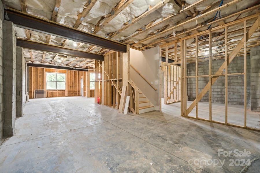 Basement view showing where stairs come down