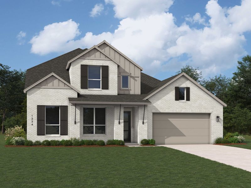 Representative exterior photo of a completed home built from the Telford Plan by Highland Homes in Lariat: 70ft. lots, Liberty Hill, TX (Image 19).