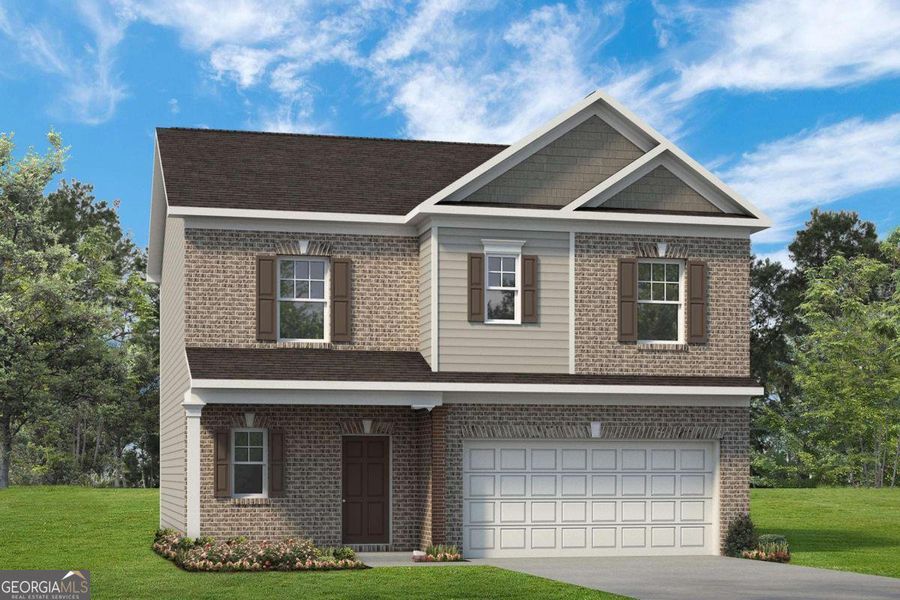 Front exterior of a new home in Trellis Park, Hampton, GA, highlighting curb appeal (Image 2). Front exterior of a new home in Trellis Park, Hampton, GA, highlighting curb appeal (Image 2).