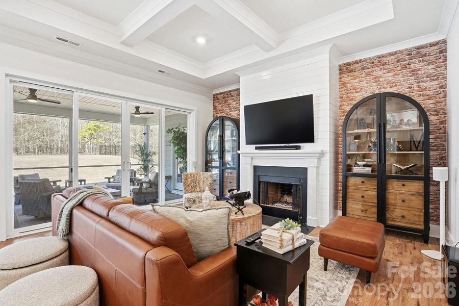 Living Room with wood burning fireplace
