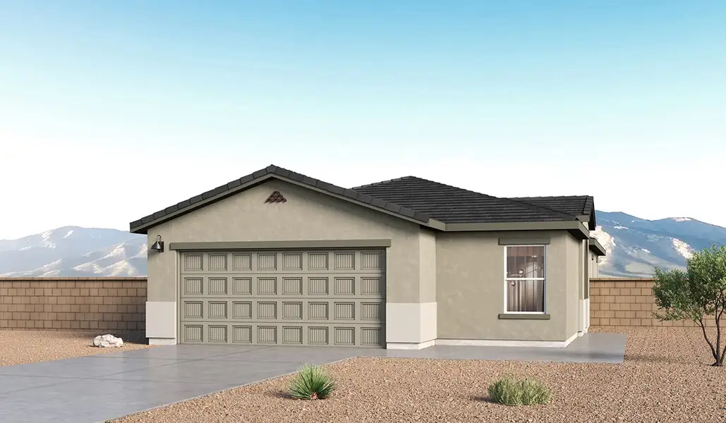Front exterior of a new home in Hanson Ridge, Vail, AZ, highlighting curb appeal (Image 1). Front exterior of a new home in Hanson Ridge, Vail, AZ, highlighting curb appeal (Image 1).