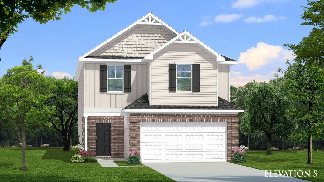 Representative exterior photo of a completed home built from the Reagan by DRB Homes in Abbotts Crossing, Conyers, GA (Image 20). Representative exterior photo of a completed home built from the Reagan by DRB Homes in Abbotts Crossing, Conyers, GA (Image 20).