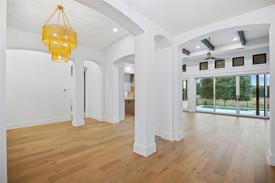 Barreled ceiling in dining room