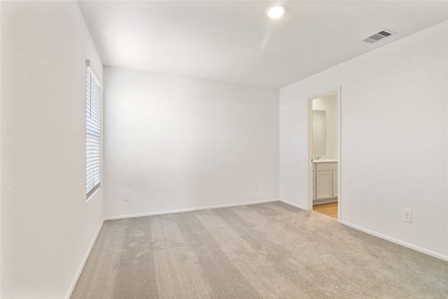 Spacious primary bedroom has neutral carpeting, neutral tones, and abundant natural light Spacious primary bedroom has neutral carpeting, neutral tones, and abundant natural light