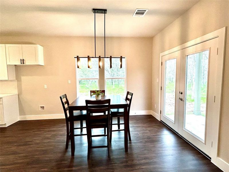 French doors in the dining room.