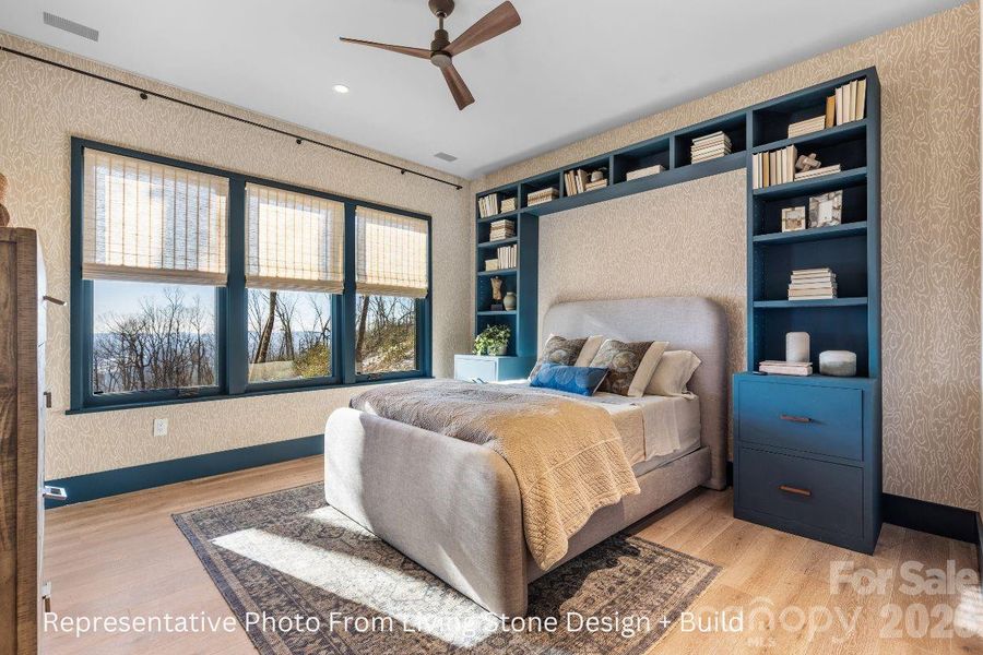 Bedroom. Representative photo from Living Stone Design + Build showing the craftsmanship, quality of construction and finish level. Final design, finishes, and details may vary. Bedroom. Representative photo from Living Stone Design + Build showing the craftsmanship, quality of construction and finish level. Final design, finishes, and details may vary.