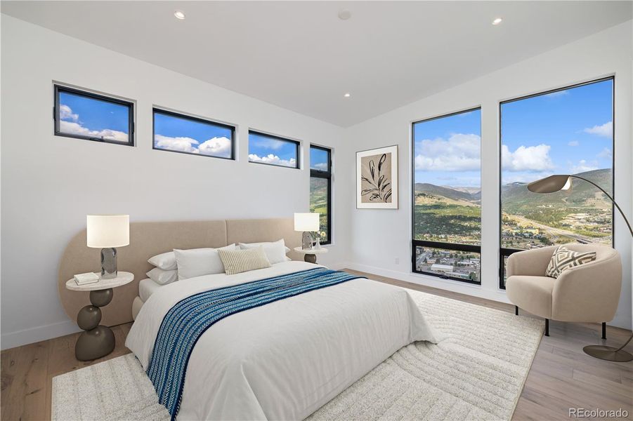 Virtually staged primary bedroom.