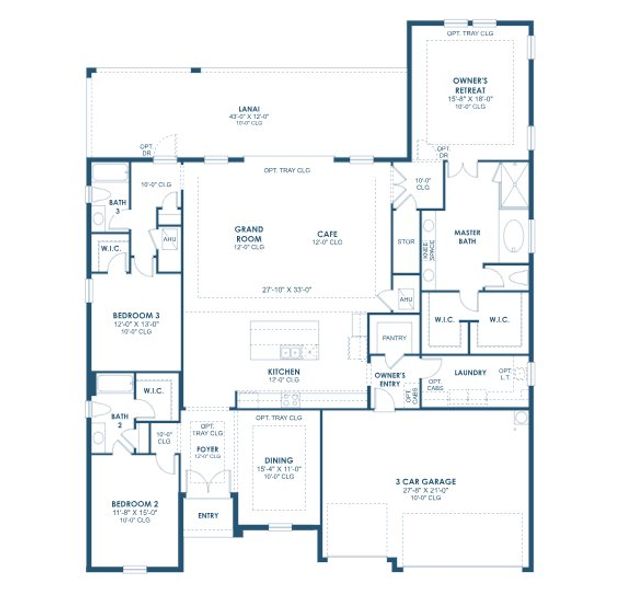 2D floor plan layout for the Cedar Key I by Homes by WestBay in Pasadena Woods, Wesley Chapel, FL (Image 3). 2D floor plan layout for the Cedar Key I by Homes by WestBay in Pasadena Woods, Wesley Chapel, FL (Image 3).