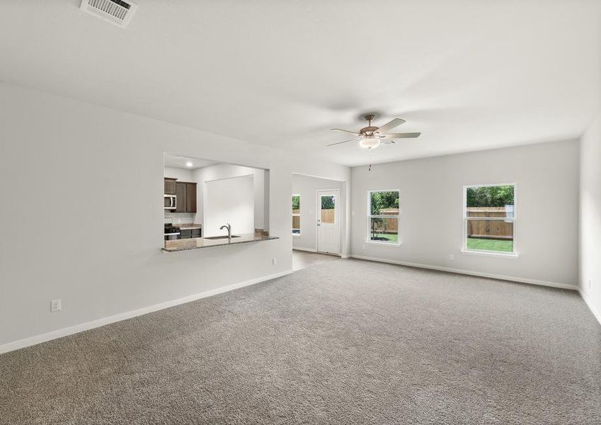 The family room of the Rayburn has two large windows that let in great, natural light.