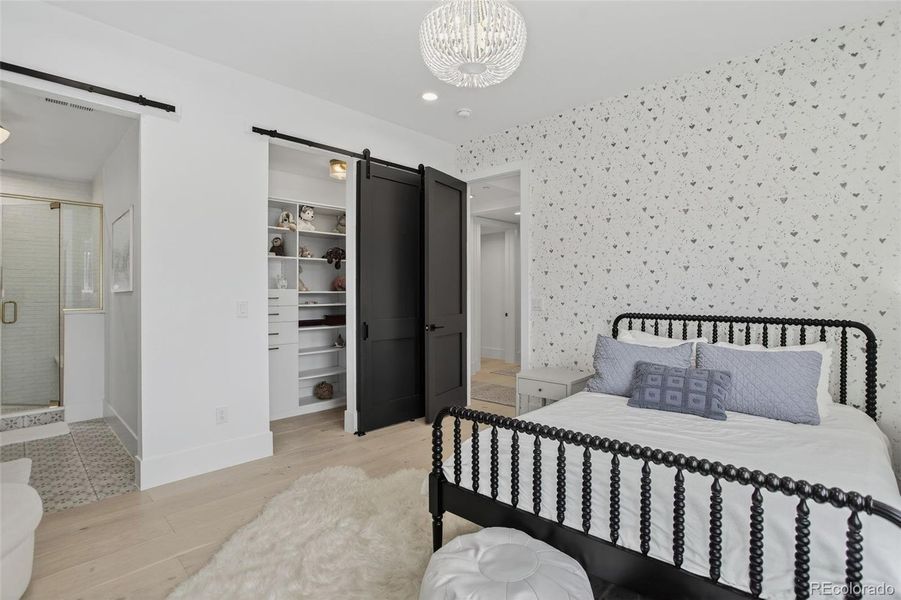 Lower level Bedroom 1 with custom California Closet and En Suite Bathroom Lower level Bedroom 1 with custom California Closet and En Suite Bathroom