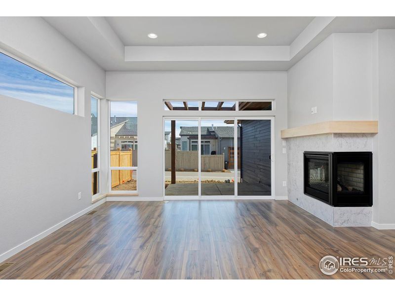 Living Area with Corner Fireplace