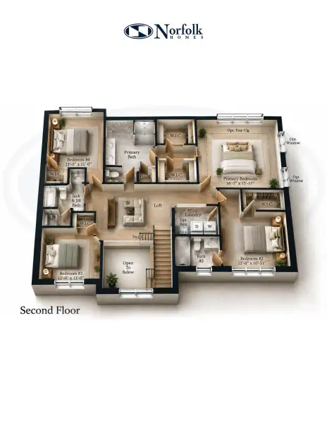 2D floor plan layout for the The Edinburgh by Norfolk Homes in Offsite Builds Southern Michigan, Ann Arbor, MI (Image 4).