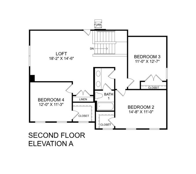 2D floor plan layout for the Greenwood by Ryan Homes in Grande Dunes North Village Estates, Myrtle Beach, SC (Image 2).