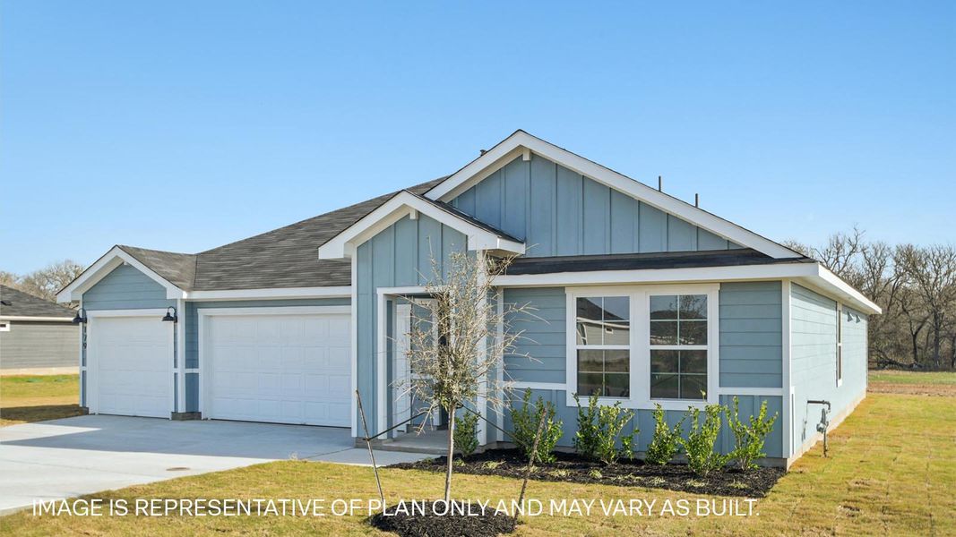 Representative exterior photo of a completed home built from the The Hudson by D.R. Horton in Railhead, Cedar Creek, TX (Image 13).