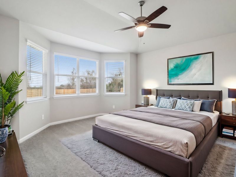 Virtually staged primary suite in the Medina floorplan at a Meritage Homes community. Virtually staged primary suite in the Medina floorplan at a Meritage Homes community.